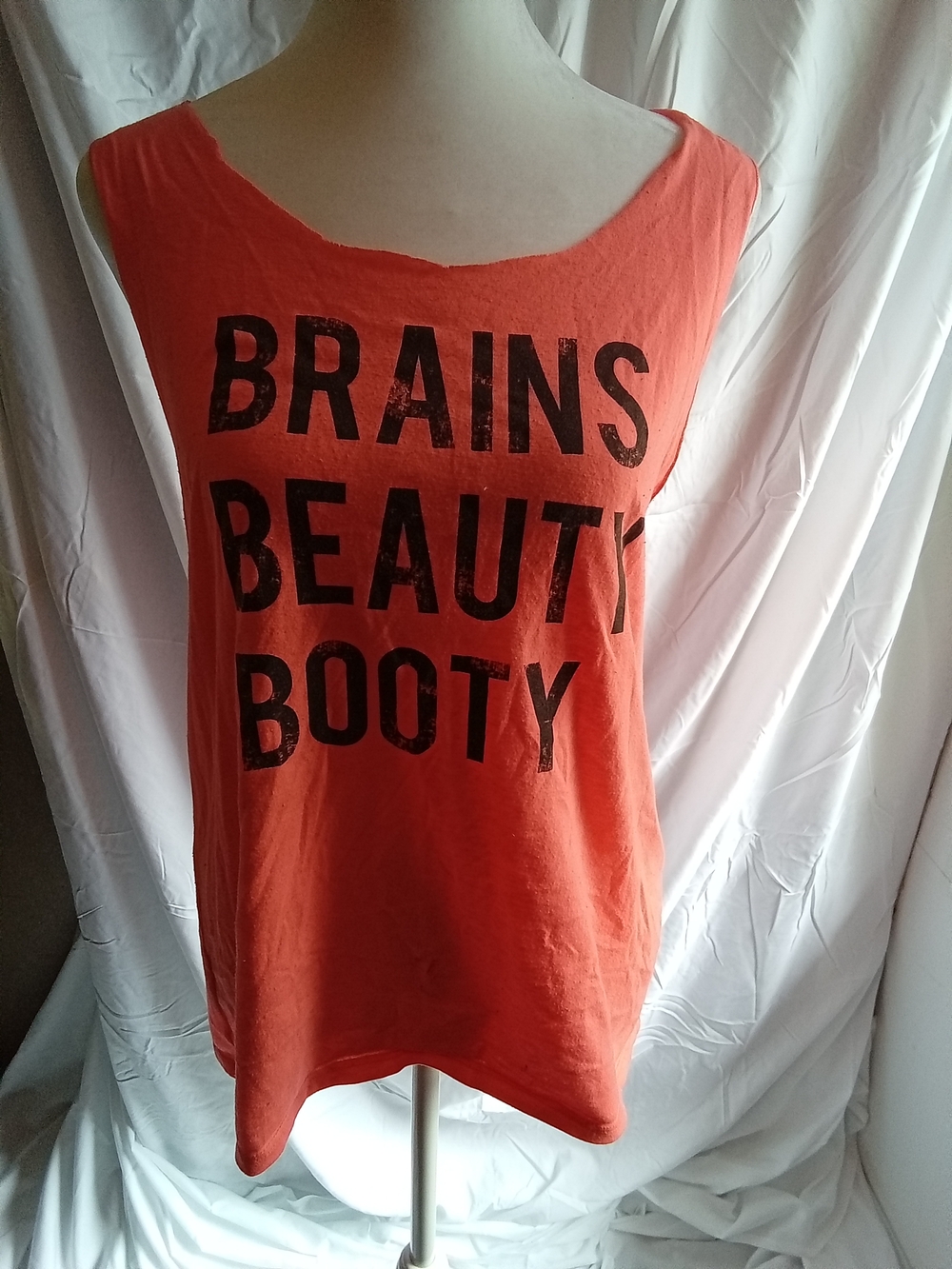 Women’s Orange Graphic Muscle Tank - 'Brains Beauty Booty' S/M 👠
